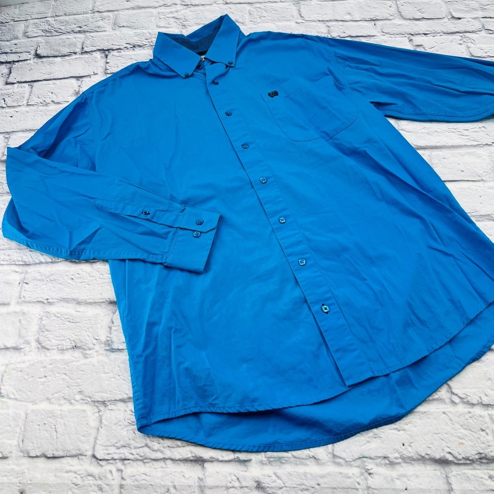 Cinch Mens Western Button Down Shirt Teal Blue Long Sleeve Cotton Size S